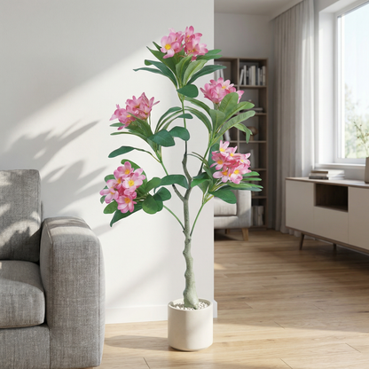 Künstlicher Plumeria-Baum Rosa 120 cm mit Dekotopf