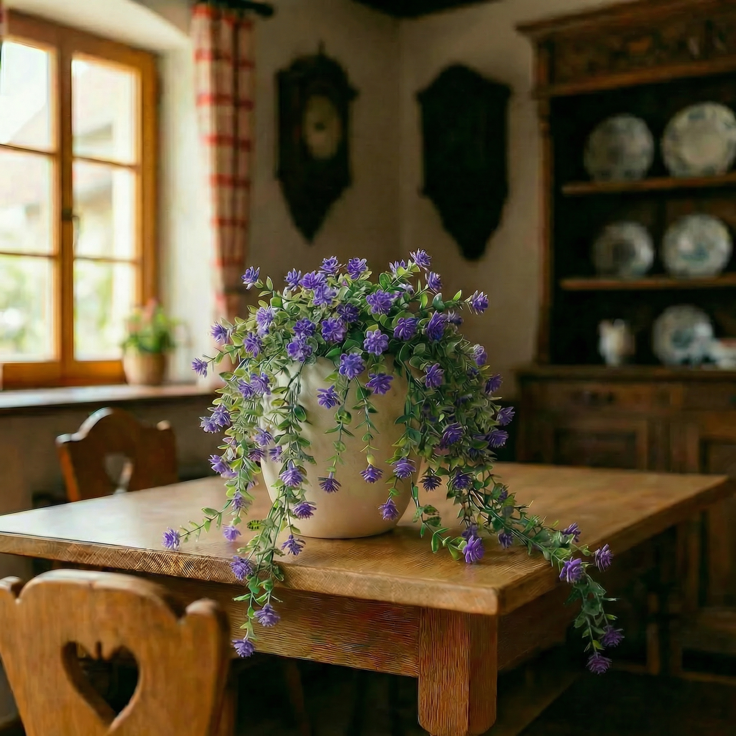 Künstliche Hängepflanze mit Blüten 60 cm