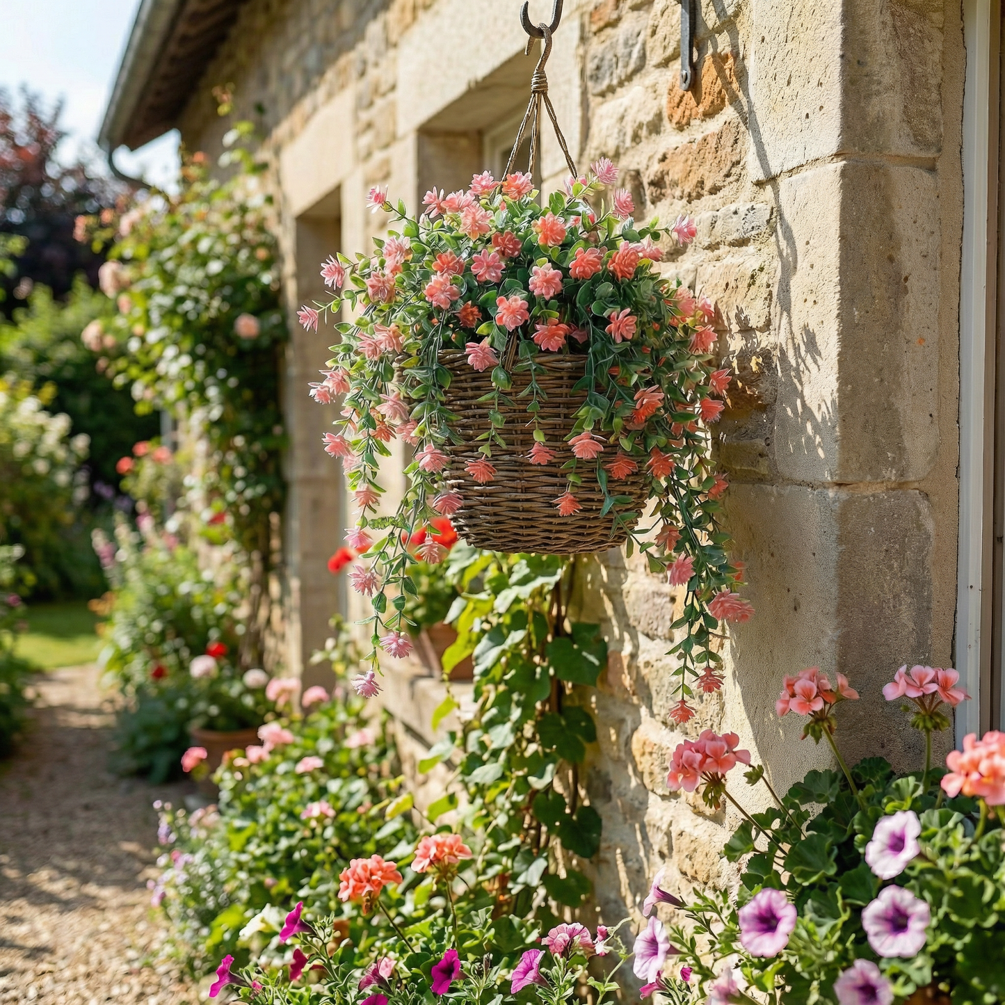 Künstliche Hängepflanze mit Blüten 60 cm