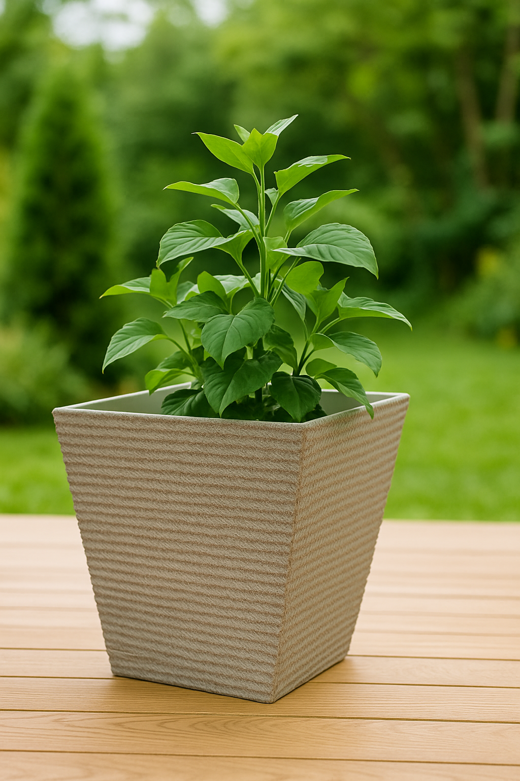 Strukturierter quadratischer Kunststoff-Blumentopf in Steinoptik