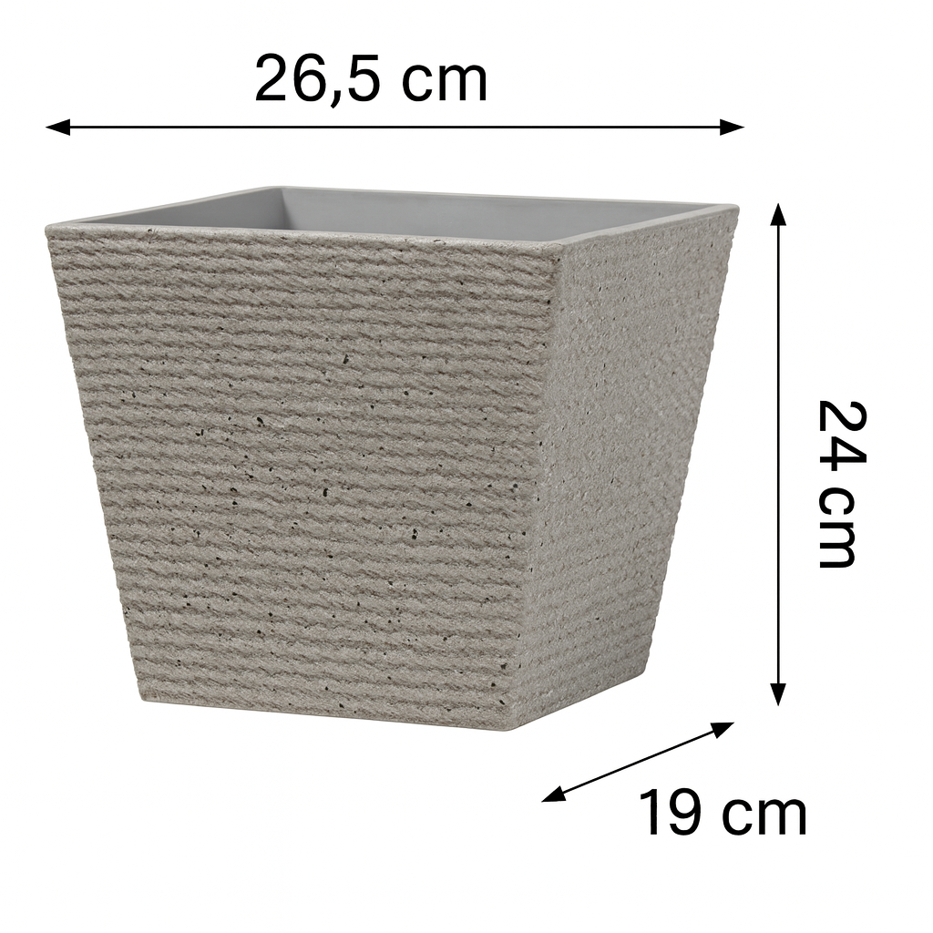 Strukturierter quadratischer Kunststoff-Blumentopf in Steinoptik