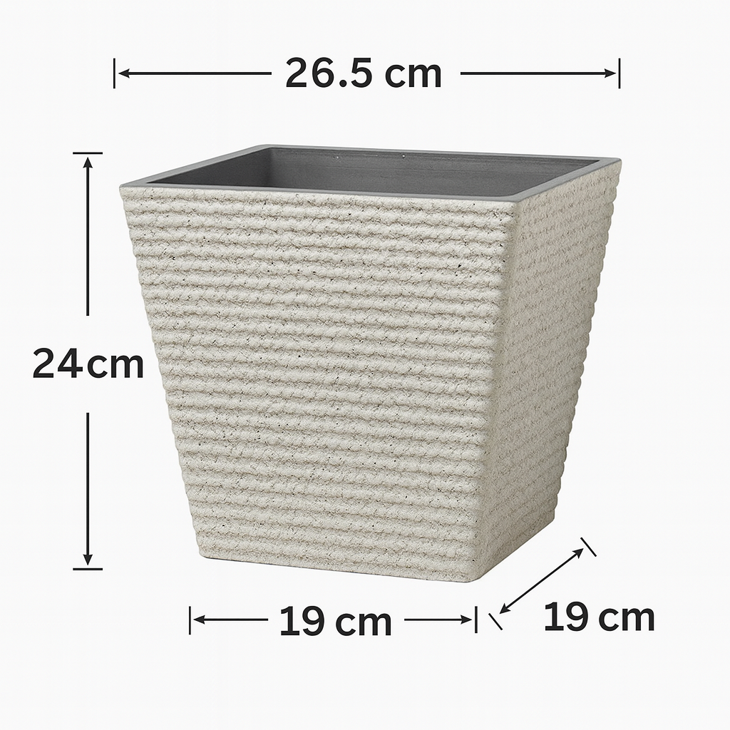 Strukturierter quadratischer Kunststoff-Blumentopf in Steinoptik