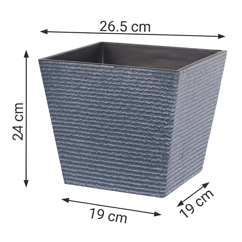 Strukturierter quadratischer Kunststoff-Blumentopf in Steinoptik