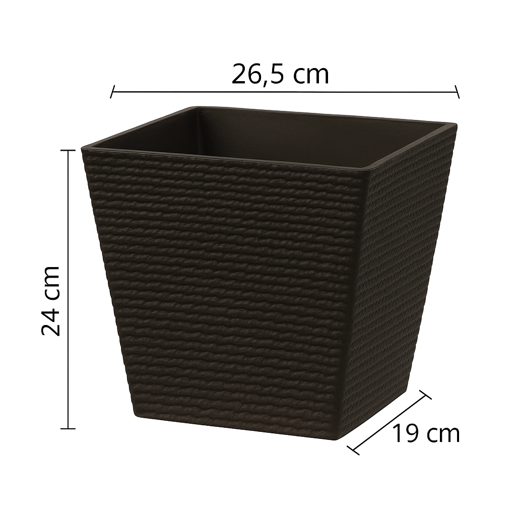 Strukturierter quadratischer Kunststoff-Blumentopf in Steinoptik