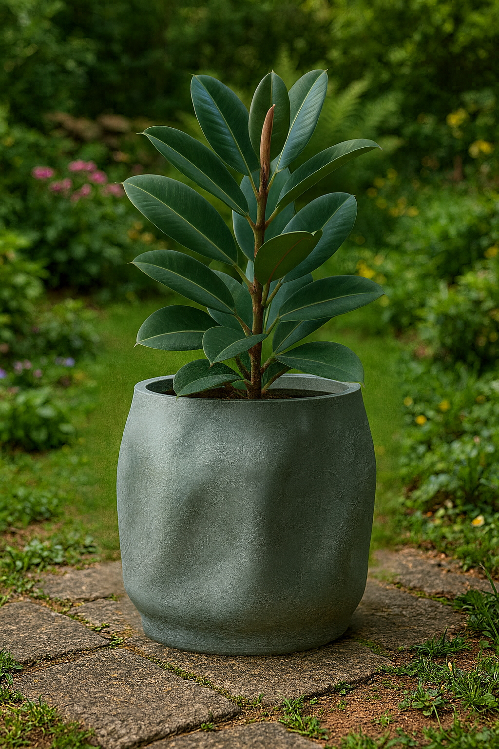 Strukturierter, unregelmäßig geformter Magnesium-Blumentopf für den Boden
