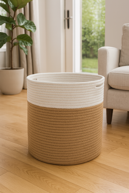 Zweifarbiger, handgewebter Pflanzenkorb