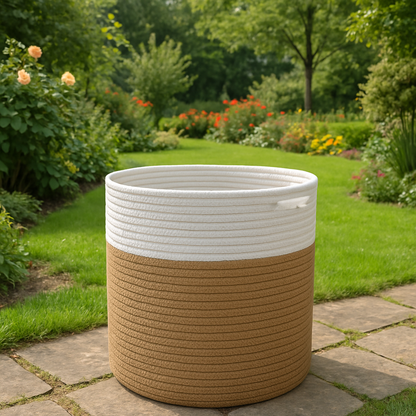 Zweifarbiger, handgewebter Pflanzenkorb