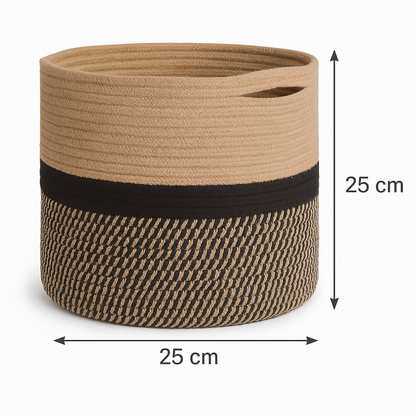 Zweifarbiger, handgewebter Pflanzenkorb