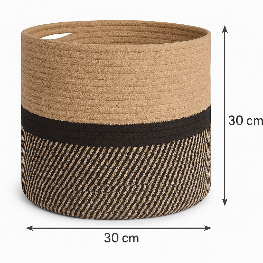 Zweifarbiger, handgewebter Pflanzenkorb