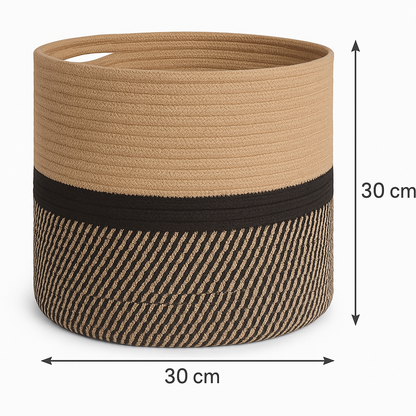 Zweifarbiger, handgewebter Pflanzenkorb