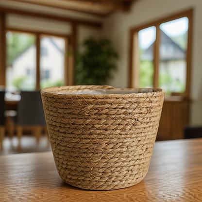 Handgewebter Blumentopf aus Seegras