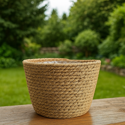 Handgewebter Blumentopf aus Seegras