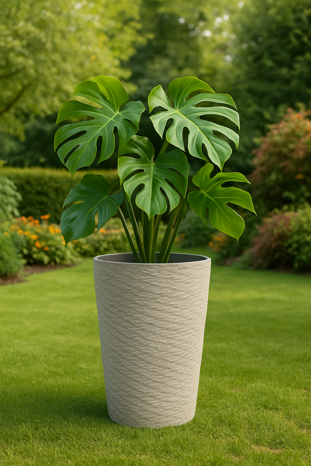 Moderner, strukturierter, hoher Pflanzkübel aus Kunstharz