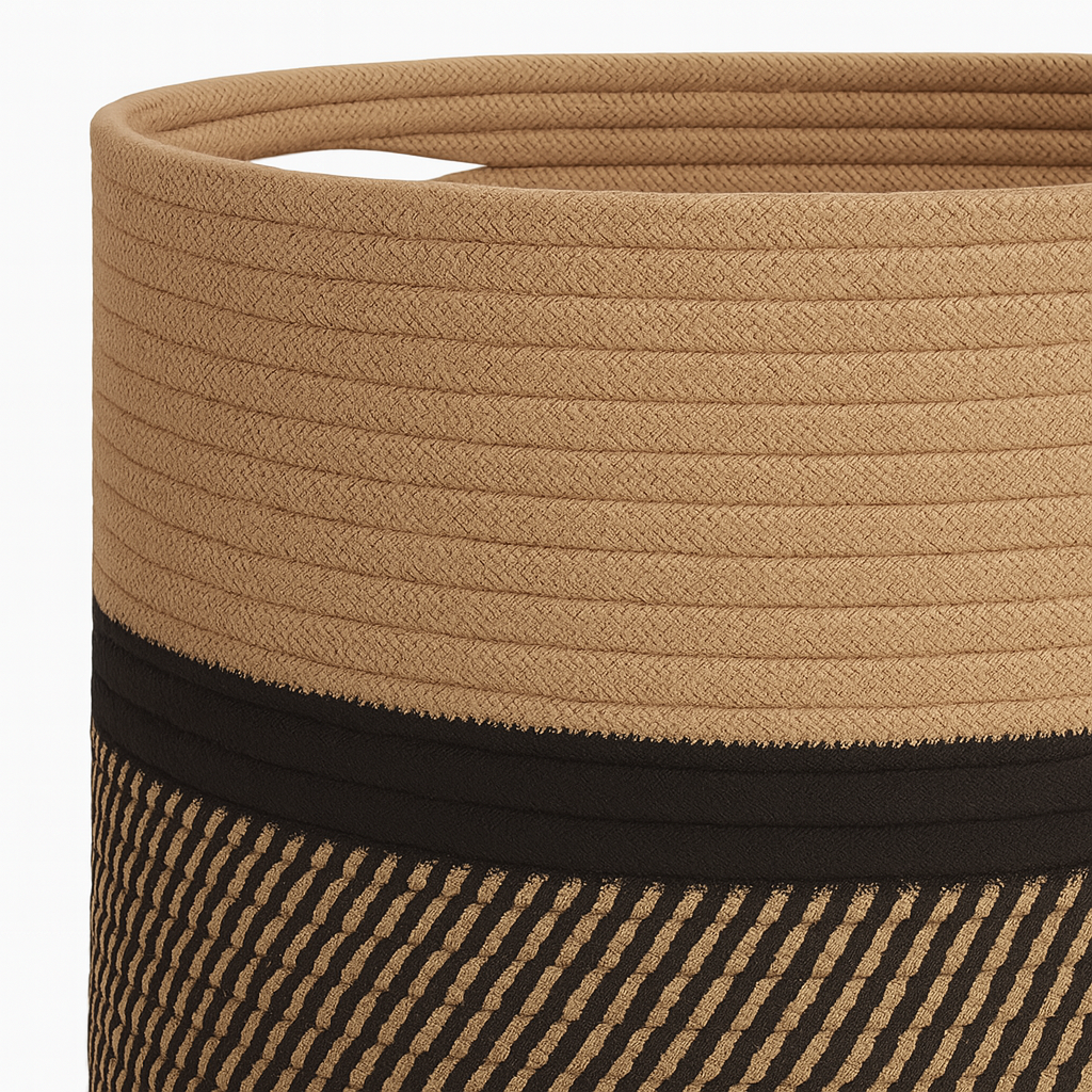 Zweifarbiger, handgewebter Pflanzenkorb