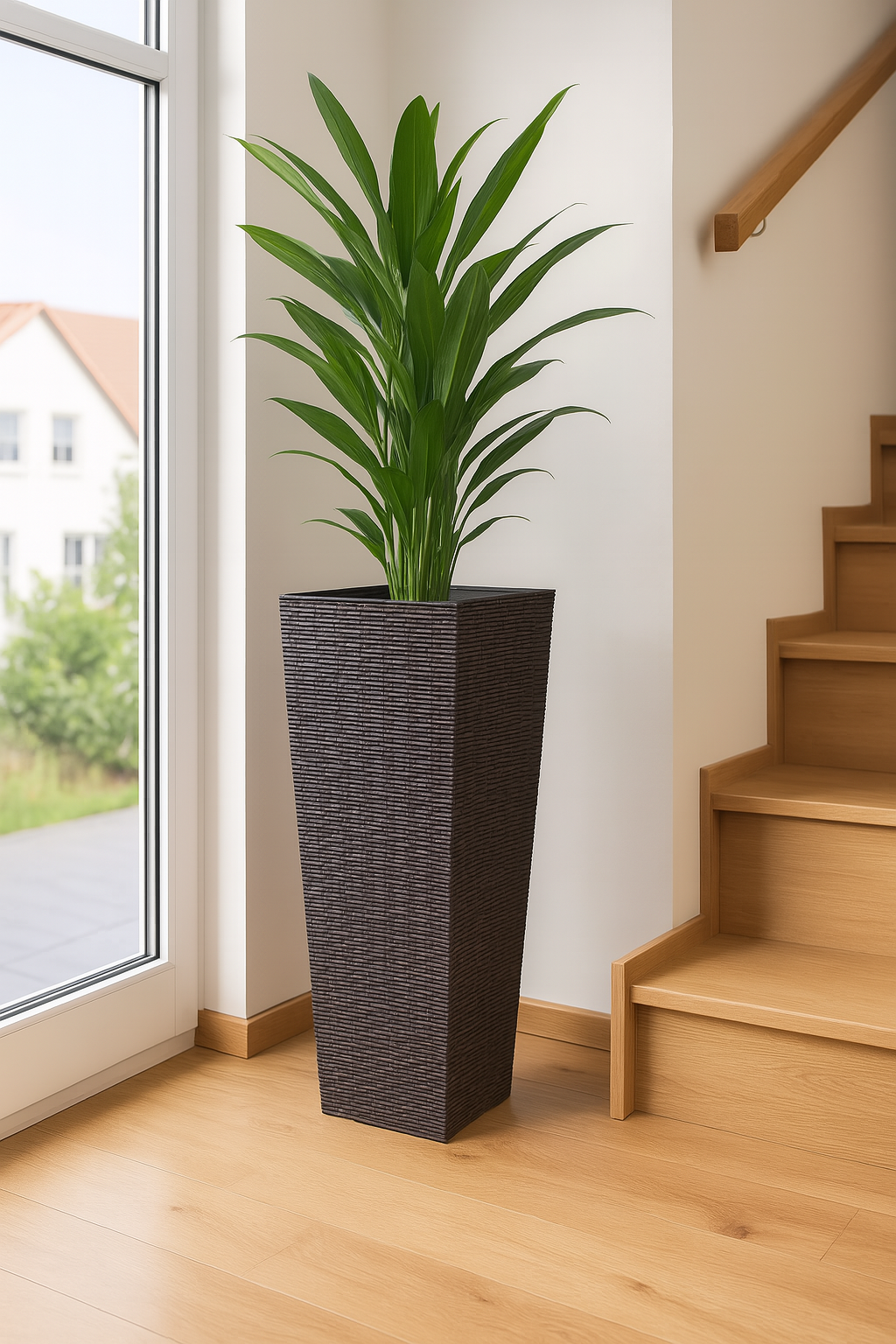 Set aus 2 Pflanzgefäßen aus Kunststoff mit Rattan-Struktur