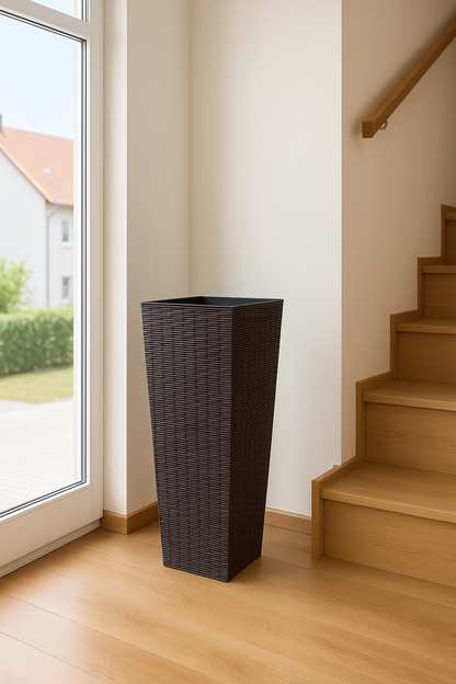 Set aus 2 Pflanzgefäßen aus Kunststoff mit Rattan-Struktur