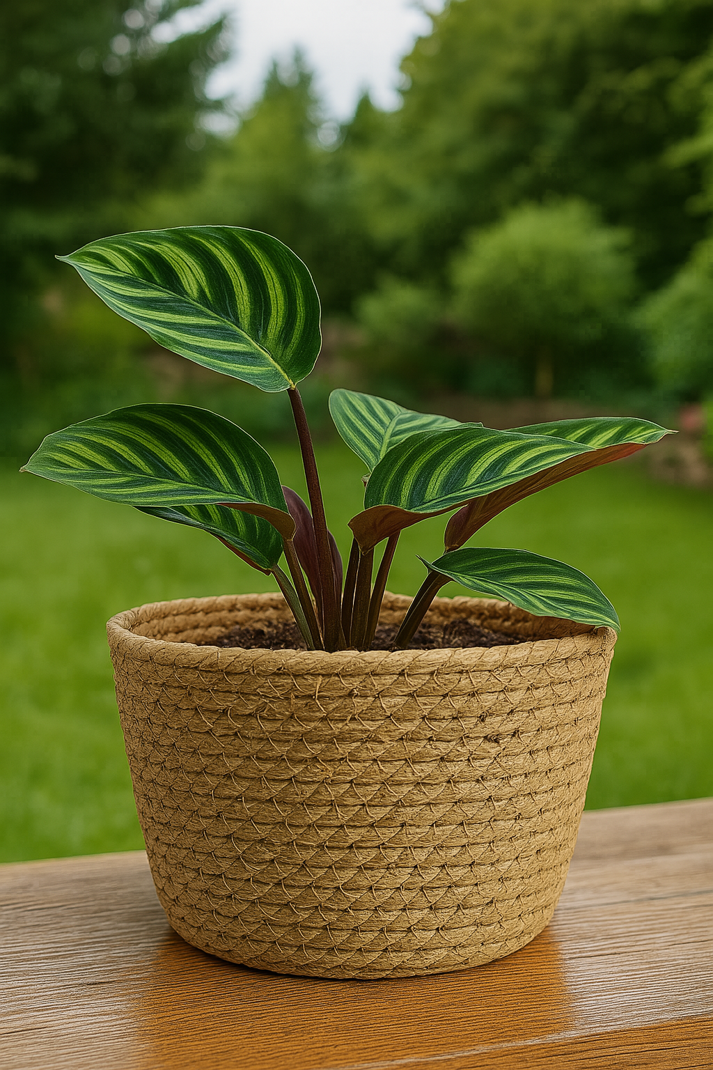 Handgewebter Blumentopf aus Seegras