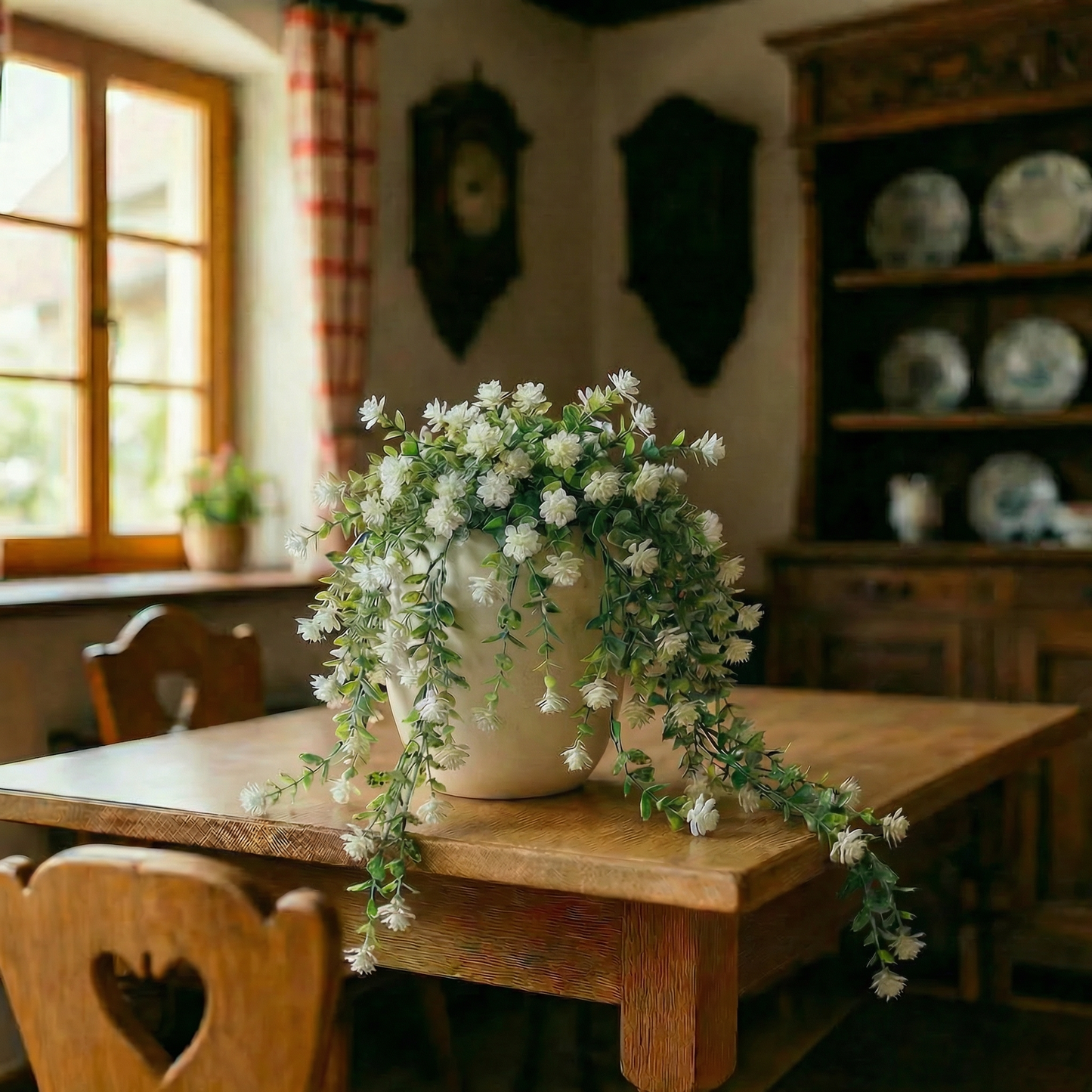 Künstliche Hängepflanze mit Blüten 60 cm