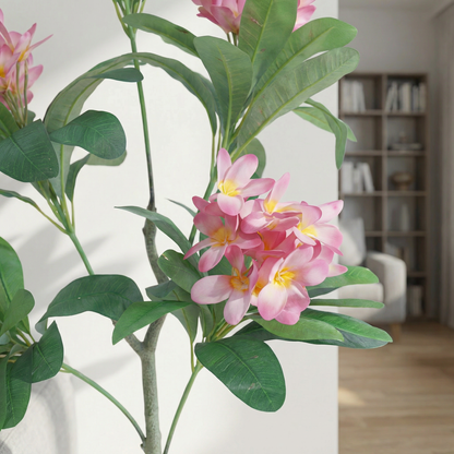 Künstlicher Plumeria-Baum Rosa 120 cm mit Dekotopf